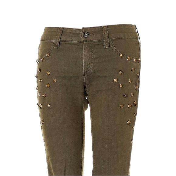 Carmar Moto Olive Green Gold Studded Skinny Jeans Size 25 - Picture 5 of 12